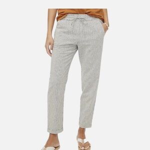 J Crew Petite Striped Linen-Cotton Blend Drawstring Pant